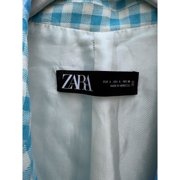 Zara Blazer Blue & White Gingham Blazer Bloggers Favorite Preppy Clueless Sz L - Picture 12 of 16
